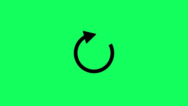 Minimalist black circular arrow loading indicator spinning animation on green background. Circular arrow concept for process, update, refresh cycle motion graphics interface with alpha channel