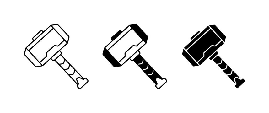 Thor's Hammer Icons, Mjolnir Vector Graphics, Norse Mythology Symbols, Hammer Tools