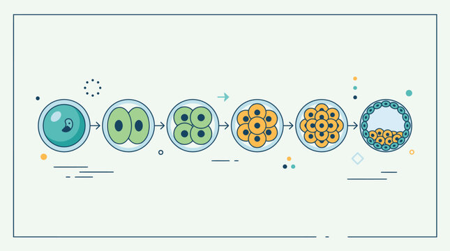 Illustration of Cell Division Stages from Zygote to Blastocyst.