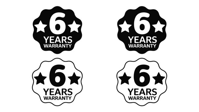 Six years warranty badge set with guarantee and quality assurance labels
