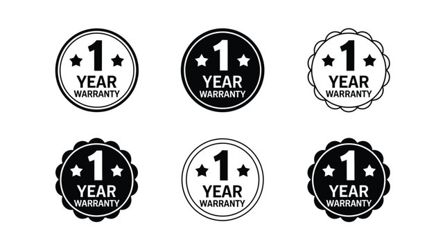 One year warranty badge collection with guarantee and quality assurance icons