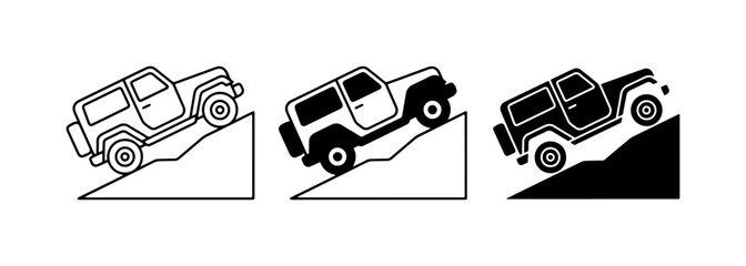 Off-road Vehicle Icons, SUV Climbing Steep Hills, 4x4 Driving Adventure Graphics © Alim
