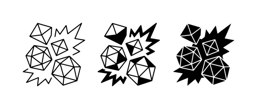 Polyhedral Dice Icons, Game Dice Symbols, Tabletop RPG Dice Graphics, Black and White