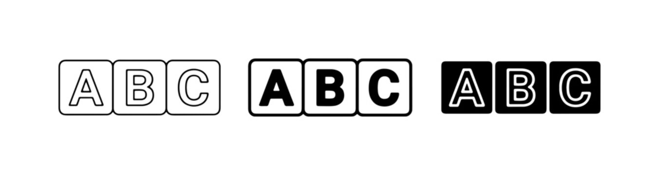 ABC Alphabet Blocks Set, Simple Letter Icons, Basic Typography Elements, Learning Symbols