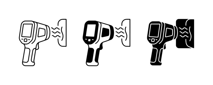 Infrared Thermometer Icons, Temperature Measurement, Medical Device Vector Graphics