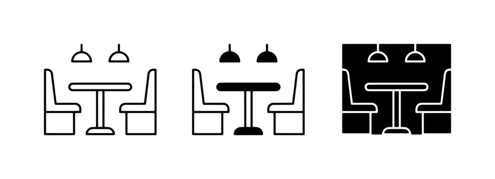Restaurant Booths and Table Icons, Dining Seating Vector Graphics, Cafe Interior Design Elements