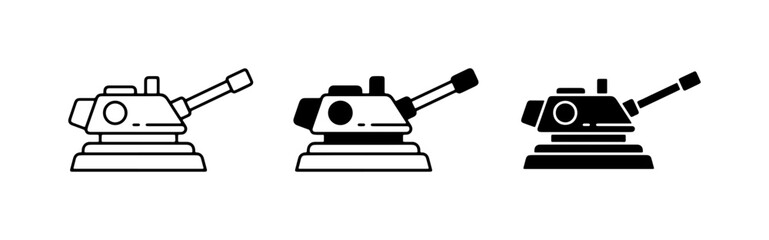 Military Turret Icons, Cannon Set, Defense Weapon Vector Graphics © Sobuj