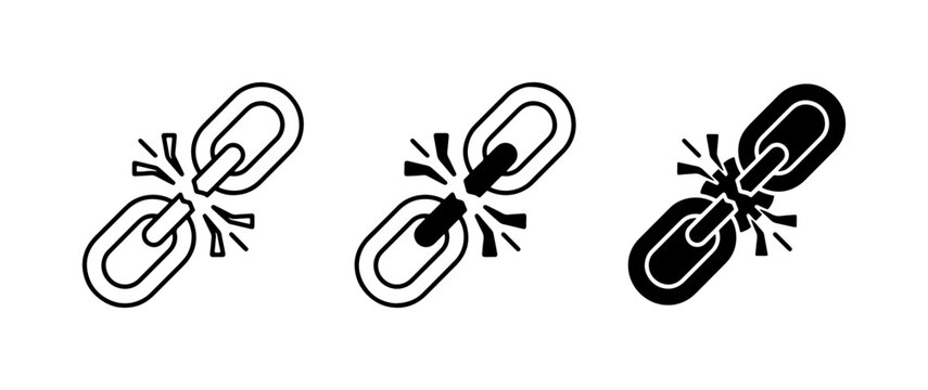 Broken Link Icons, Disconnected Chain Symbol, Internet Error Concept
