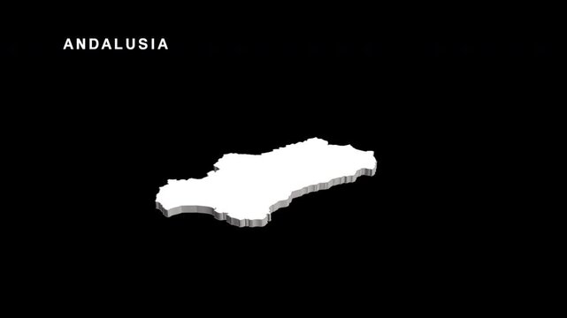 Andalusia region map of spain rotating on black background
