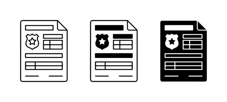 Police Report Icons, Law Enforcement Document Vector Set, Official Paperwork Graphics