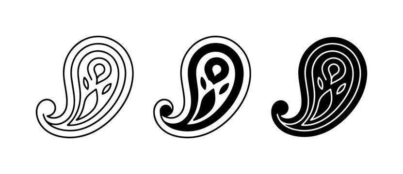 Paisley Pattern Vector Icons, Classic Indian Motifs, Decorative Swirl Elements, Black and White Designs