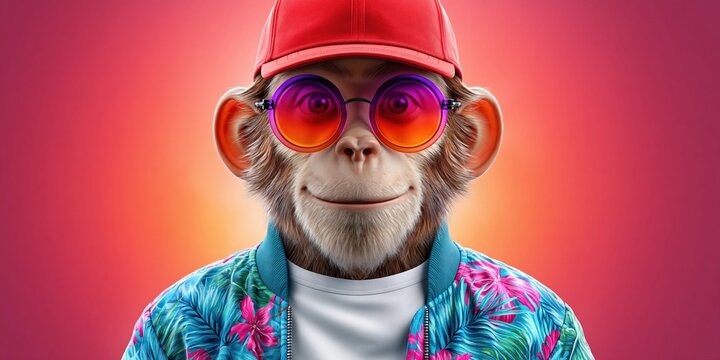 Cool monkey character wearing sunglasses and a hat