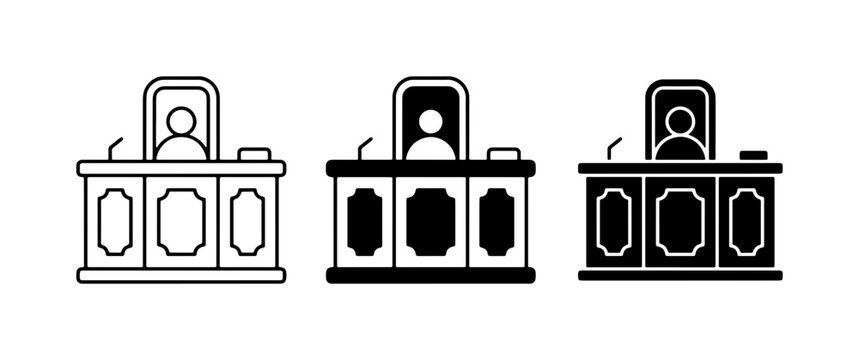 Judge's Bench Icons, Courtroom Justice Symbol, Legal Authority Vector Set