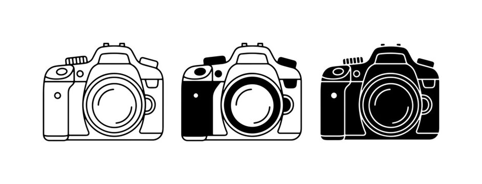 Digital Camera Icons, Photography Equipment Vector Set, Modern DSLR Graphics