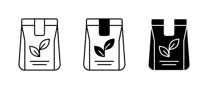 Seed Packet Icons, Organic Plant Food Bag Graphics, Natural Fertilizer Packaging Vector Set