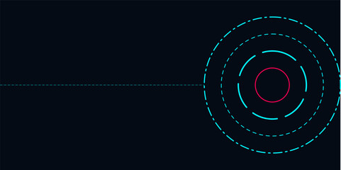Futuristic circular radar interface on dark blue background with neon accents. © Ai Studio 