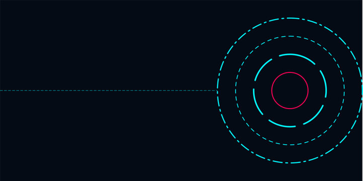 Futuristic circular radar interface on dark blue background with neon accents.