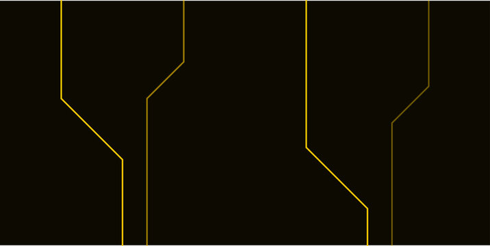 Futuristic yellow geometric lines pattern on black background, technology.