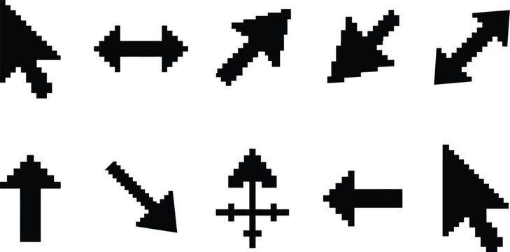 Black cursor arrow set silhouette isolated on transparent background