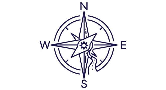 A vintage compass rose illustration with cardinal directions and floral details