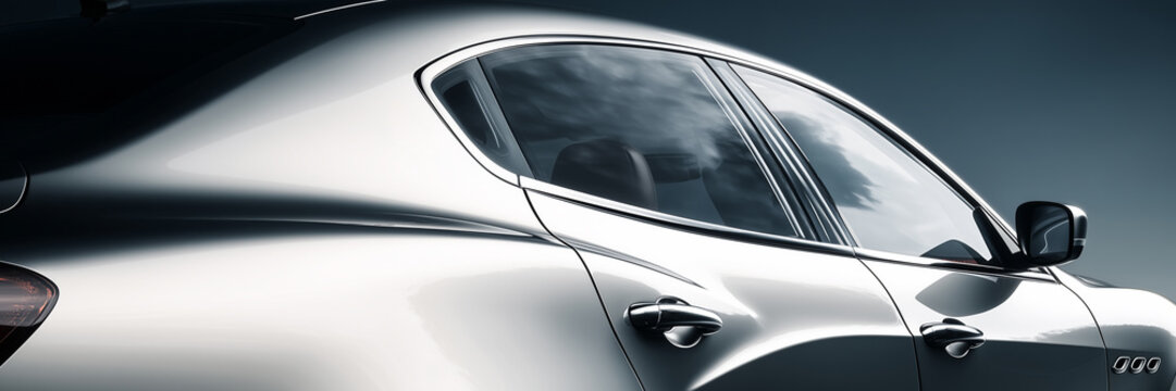 Car silver metallic body side profile with tinted windows