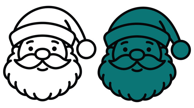 Santa Claus icon illustration with hat and beard in black line art