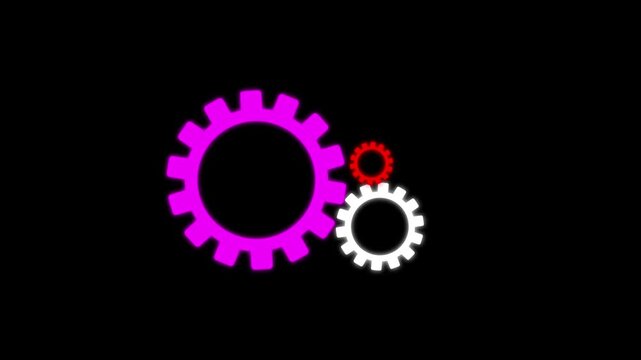 Three gears white gear icons shapes rotating work concept.