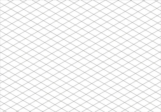 Isometric black grid line guide pattern. Notebook sheet blank. 3d perspective paper background. Squared grid paper. Typography layout for making notebook school production. Mathematics cube pattern.