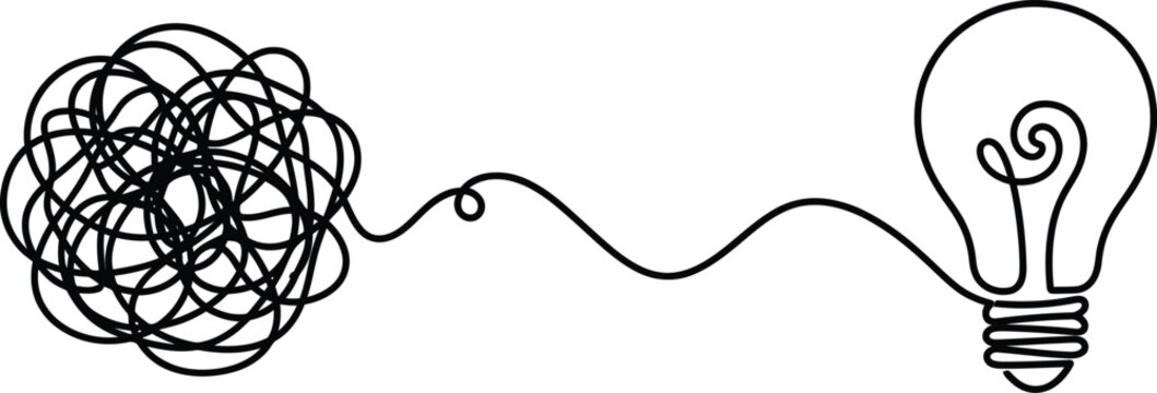 Silhouette of lightbulb and tangled line on isolated on transparent background