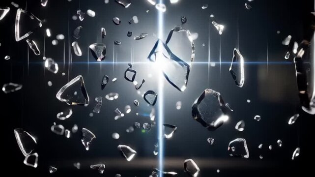 Shattered glass with bright light beam.