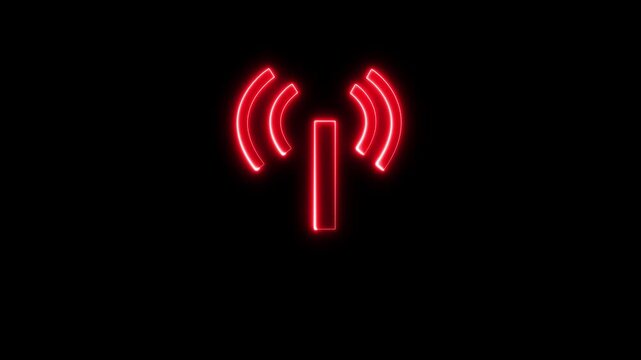 Neon internet sharing tower sign icon animation black background.