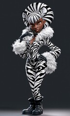 Fototapeta premium Zebra fashion portrait of a stylized animated woman