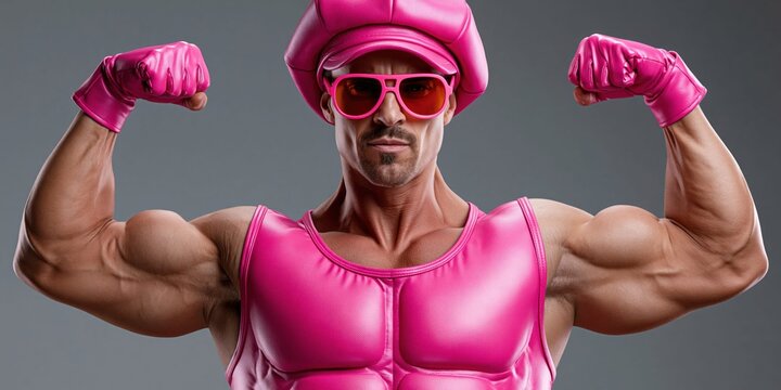 Pink power strong physique confident male portrait