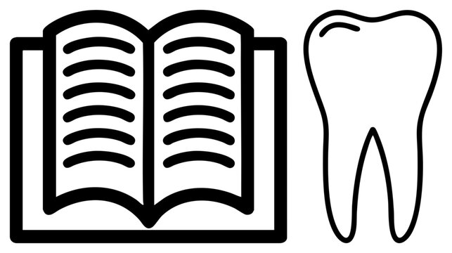 Clean art composition showing an open tome and a molar, perfect for a dental textbook or toothy wisdom. This dental manual and tooth set provides clear educational visual cues.