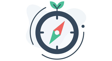 A compass with a green leaf on top symbolizing direction and nature © SHYFUL_STUDIO