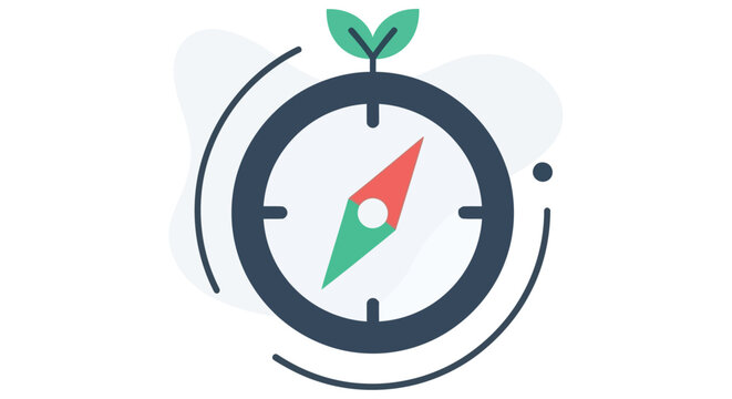 A compass with a green leaf on top symbolizing direction and nature