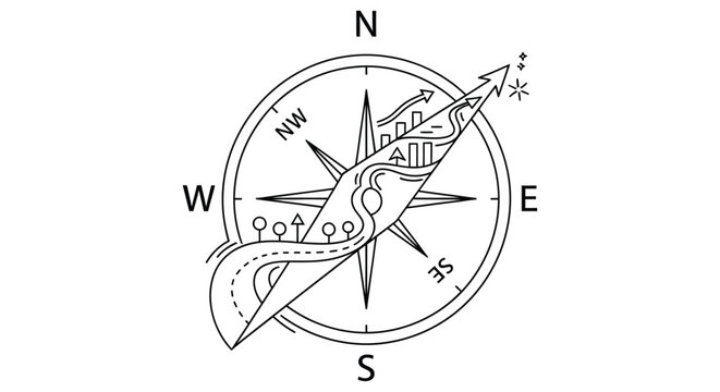 Detailed illustration of a vintage compass rose with decorative elements