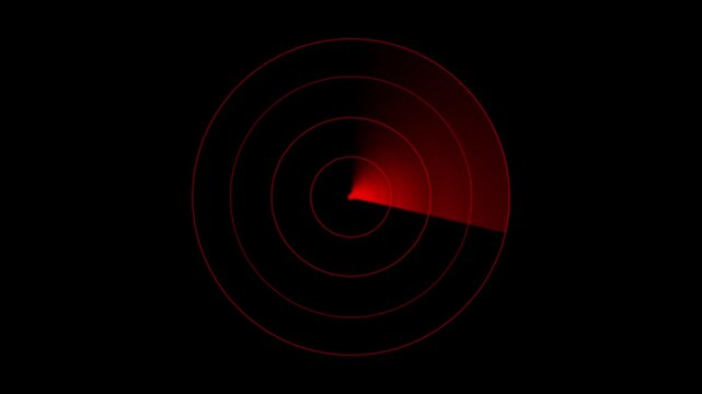 Red digital radar screen scanning motion with target blip sonar ,Air search . Military radar screen is scanning air traffic. Modern submarine radar sonar with object