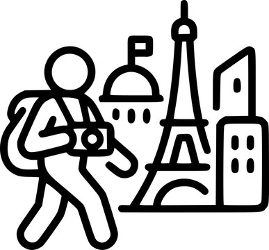 Person holding camera with backpack.