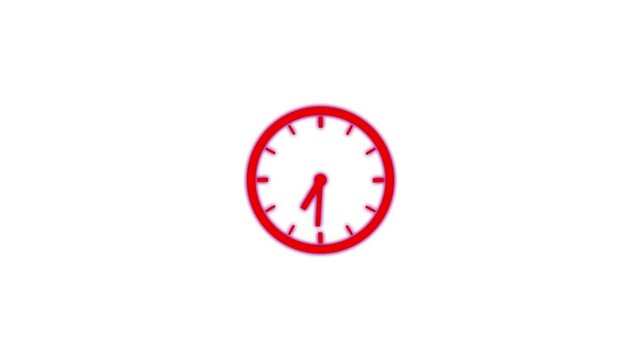 Clock with grey frame in a 12 hours loop. Round pointers with copy space. Animation wall clock on white background. Endless infinity counter. 4K Clock Counting Down 12 Hour Day Fast Speed.