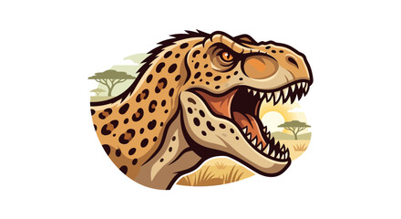 Fierce Tyrannosaurus Rex Dinosaur with Cheetah Spots in African Savannah Landscape © freya