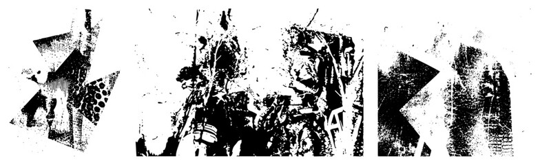 Obraz premium This raw assemblage features a textured scrap art style, utilizing a messy collage, torn paper aesthetics, and ink blot elements to create a chaotic visual composition.