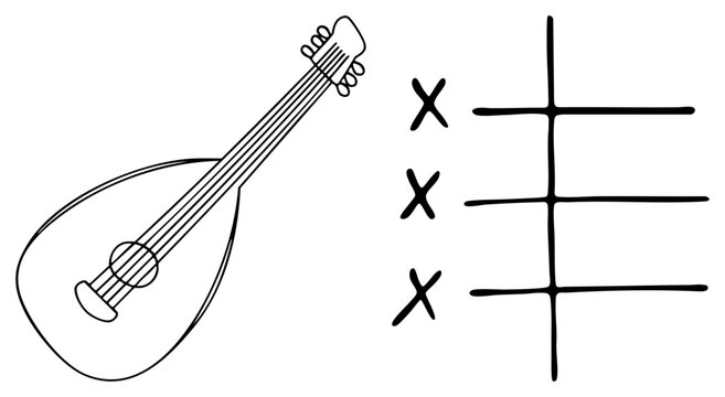Simple art of a mandolin or folk lute with a charmingly imperfect. This instrument, often called a cittern or teardrop guitar, sits beside hand drawn tally marks and.
