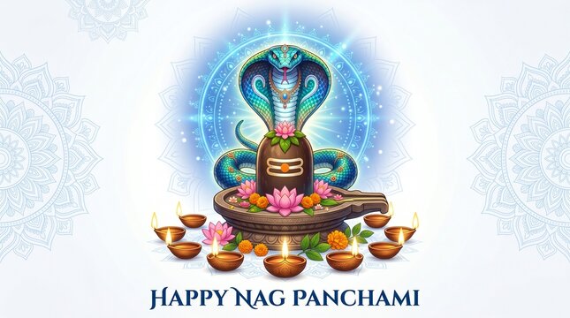Traditional shiva lingam and cobra icon for nag panchami celebration