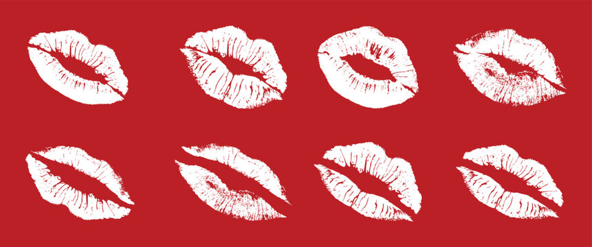 Vintage lipstick kiss marks seamless pattern on bold red background. Romantic lip print texture with hand drawn grunge style. Love themed cosmetic imprint backdrop for fashion, valentine, beauty