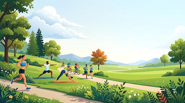 People exercising and staying active in a sunny outdoor park