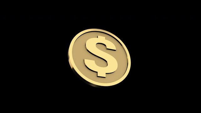 米ドルマークの付いた金色のコインがループ回転するパーティクル用グラフィック,投資,お金,アルファチャンネル,