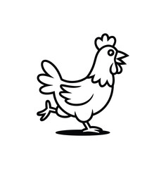 Fototapeta premium Chicken standing illustration with black outline on white background