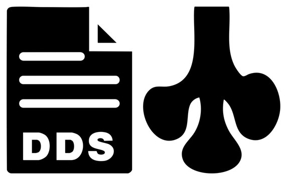 Solid black DDS file sits beside a unique blobby shape, representing a texture map or sheet. This digital asset, often called a bitstream or, features a clean silhouette.