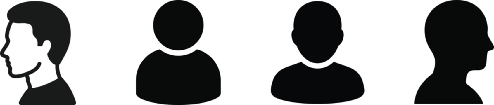 Collection of male profile head icons including side view and frontal view silhouettes for web user identity vector.